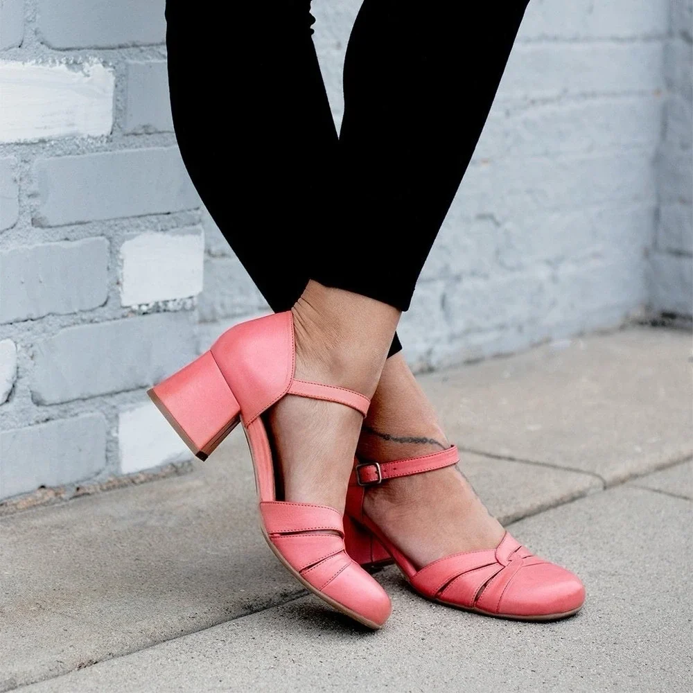 Miz Mooz Coral Pink Leather Mary Jane Block Heel Shoes EU 40 Boho Comfort Retro